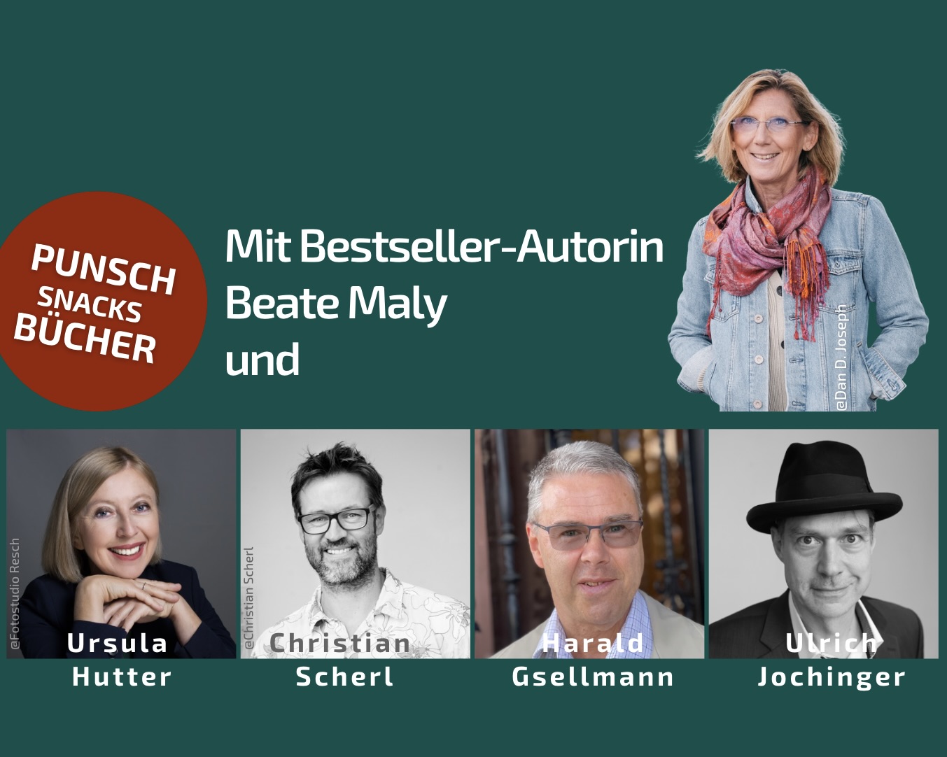 Beate Maly und ander Autor:innen, die bei der Krimiführung im Südbahnotel lesen werden